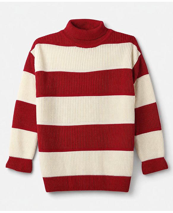 Pine Kids Knit Full Sleeves Striped Pullover - Beige & Red