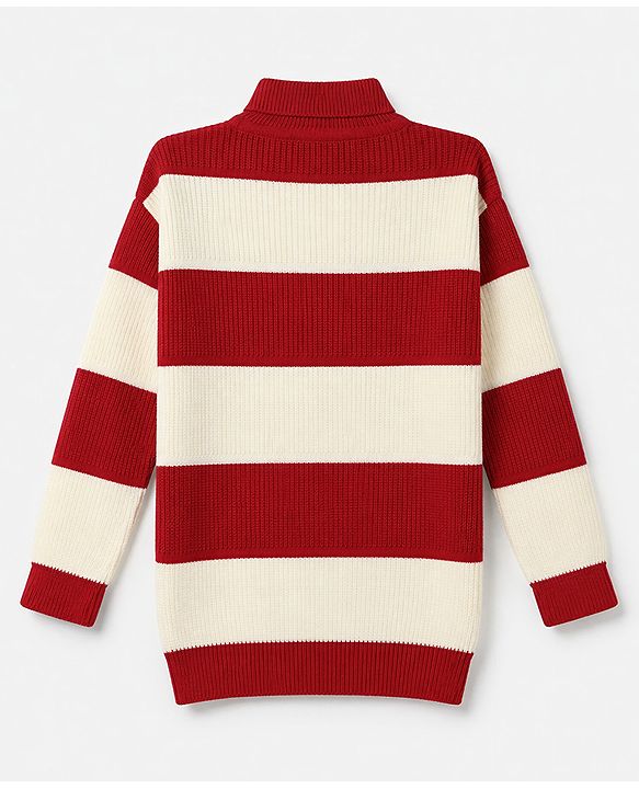 Pine Kids Knit Full Sleeves Striped Pullover - Beige & Red