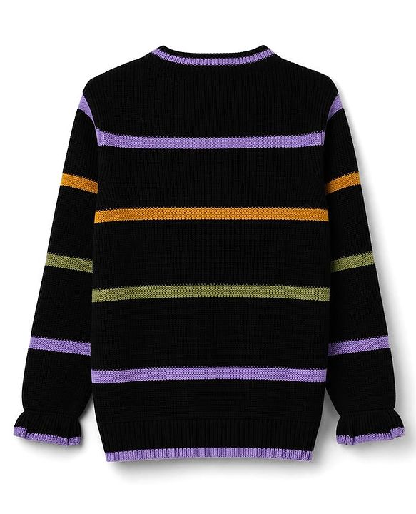 Pine Kids Knit Striped Full Sleeves Pullovers - Black