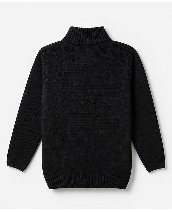 Pine Kids Knit Pullover with Full Sleeves and Cable Knit Design in Black