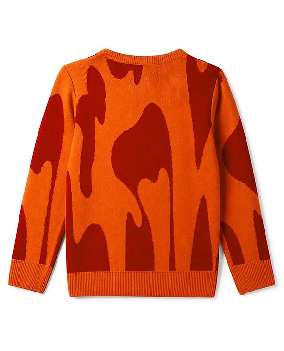 Pine Kids Knit Full Sleeves Text Printed Pullover Sweater - Neon Orange