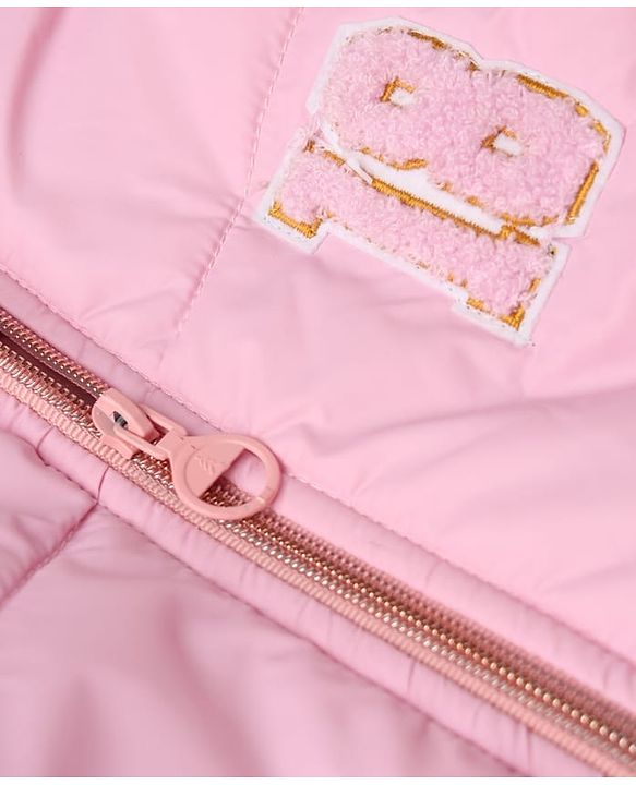 Pine Kids Woven Hoodie with Full Sleeves and 18 Applique in Light Pink