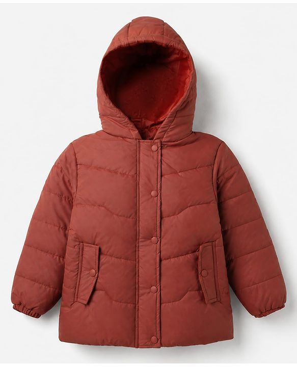 Pine Kids Woven Full Sleeves Hooded Padded Winter Jacket - Rust Orange