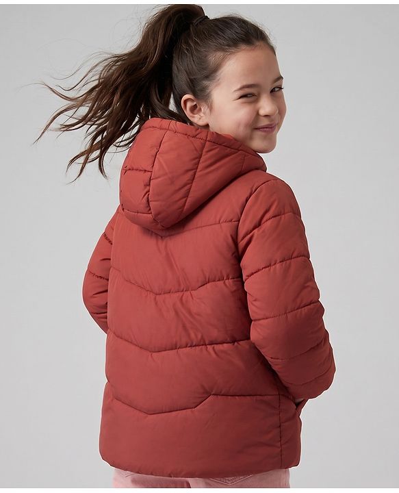 Pine Kids Woven Full Sleeves Hooded Padded Winter Jacket - Rust Orange