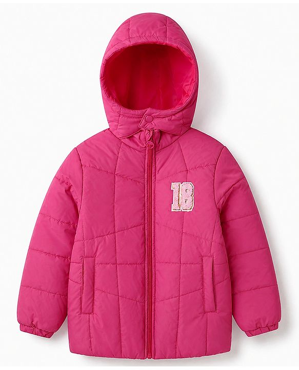 Pine Kids Woven Padded/Quilted/ Winter Jacket with Full Sleeves and 18 Applique in Dark Pink for 4-5 Years