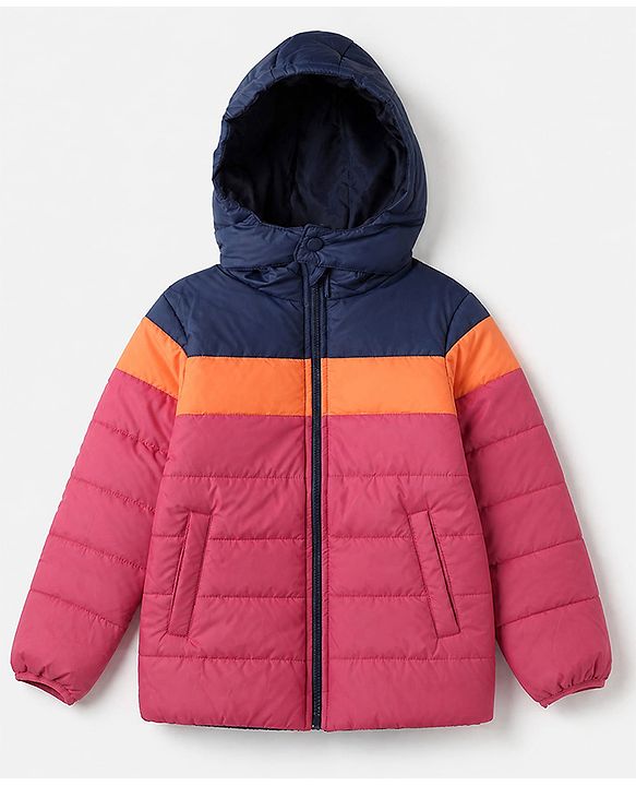 Pine Kids Woven Hoodie with Full Sleeves and Color Block in Pink Blue