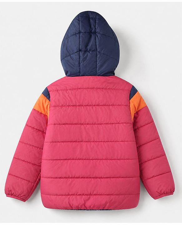 Pine Kids Woven Hoodie with Full Sleeves and Color Block in Pink Blue