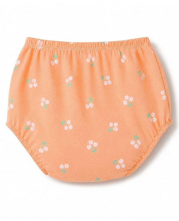 Babyhug Single Jersey Knit Half Sleeves Floral Printed Frock With Bloomer & Bow Applique - Peach