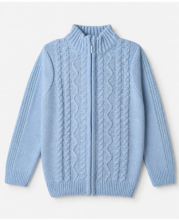 Pine Kids Cable Knit Front Open Sweater with Full Sleeves in Blue for 4-5 Years