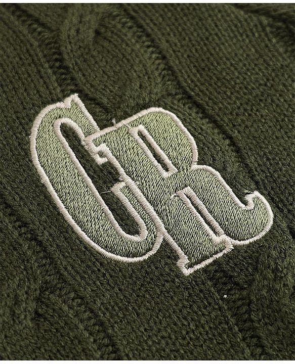 Pine Kids Cable Knit Front Open Sweater with Full Sleeves and Cr Patch in Green