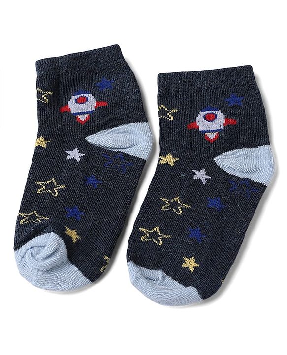 Cute Walk by Babyhug Knit Socks with Vehicles & Star Print Pack of 3 in Blue & Black