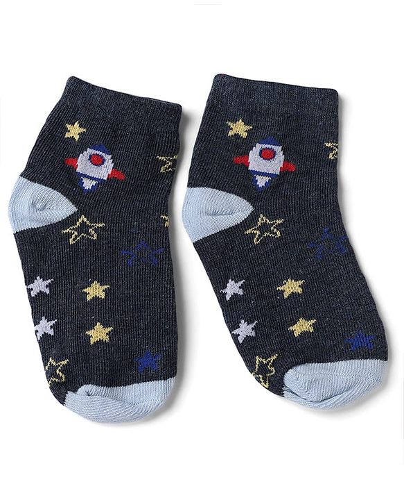 Cute Walk by Babyhug Knit Socks with Vehicles & Star Print Pack of 3 in Blue & Black