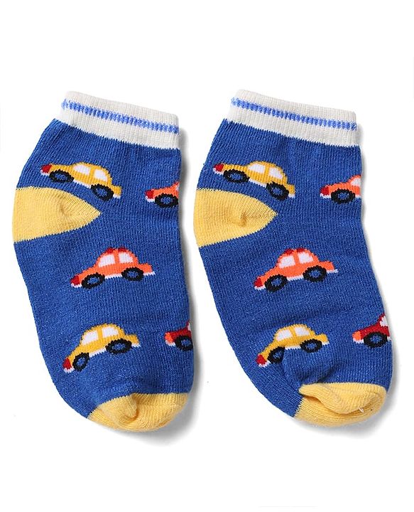 Cute Walk by Babyhug Knit Socks with Vehicles & Star Print Pack of 3 in Blue & Black