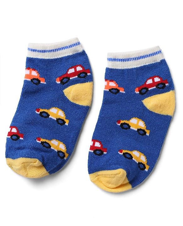 Cute Walk by Babyhug Knit Socks with Vehicles & Star Print Pack of 3 in Blue & Black