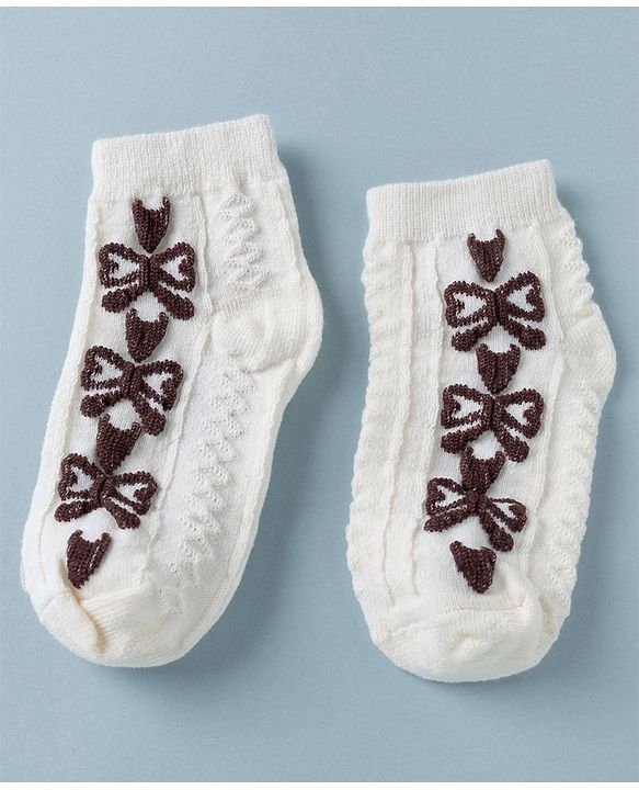 Cute Walk by Babyhug Knit Anti Bacterial Ankle Length Anti Skid Socks With Bow Design Pack of 3 - White
