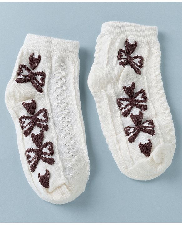 Cute Walk by Babyhug Knit Anti Bacterial Ankle Length Anti Skid Socks With Bow Design Pack of 3 - White