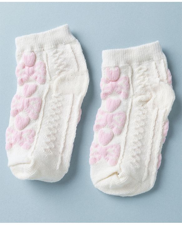 Cute Walk by Babyhug Knit Anti Bacterial Ankle Length Anti Skid Socks With Bow Design Pack of 3 - White