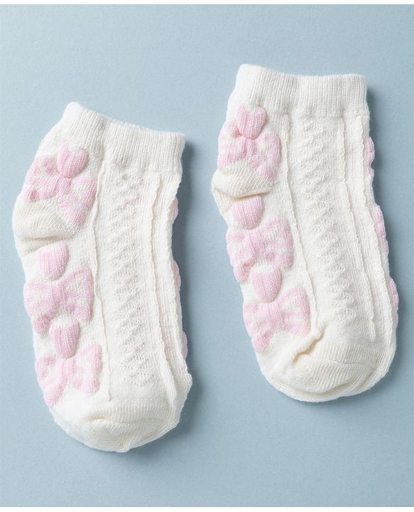 Cute Walk by Babyhug Knit Anti Bacterial Ankle Length Anti Skid Socks With Bow Design Pack of 3 - White