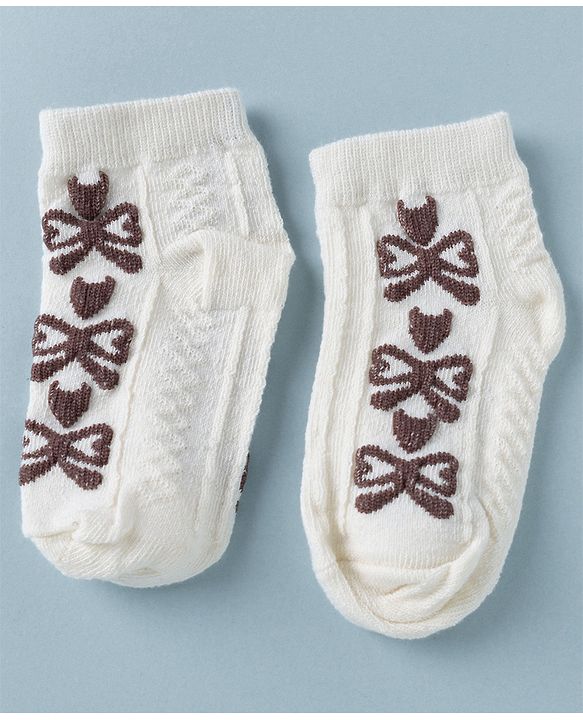 Cute Walk by Babyhug Knit Anti Bacterial Ankle Length Anti Skid Socks With Bow Design Pack of 3 - White