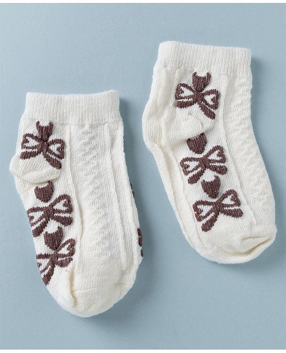 Cute Walk by Babyhug Knit Anti Bacterial Ankle Length Anti Skid Socks With Bow Design Pack of 3 - White