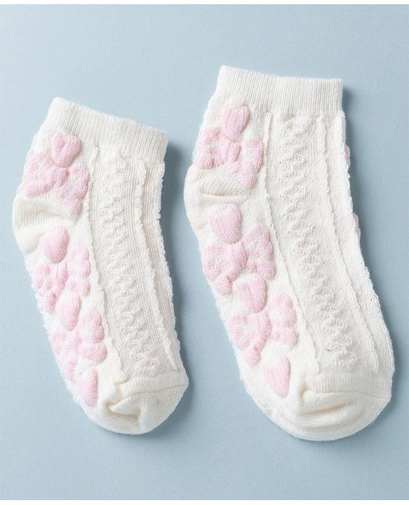 Cute Walk by Babyhug Knit Anti Bacterial Ankle Length Anti Skid Socks With Bow Design Pack of 3 - White