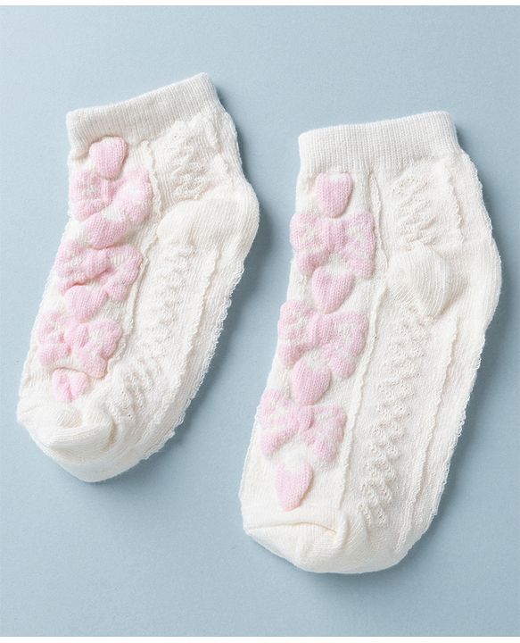 Cute Walk by Babyhug Knit Anti Bacterial Ankle Length Anti Skid Socks With Bow Design Pack of 3 - White