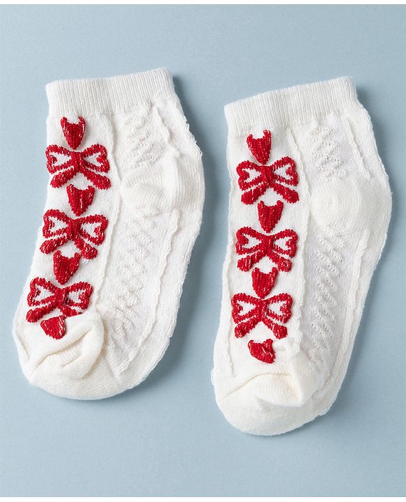 Cute Walk by Babyhug Knit Anti Bacterial Ankle Length Anti Skid Socks With Bow Design Pack of 3 - White