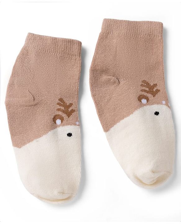 Cute Walk By Babyhug Poly Blends Knit Anti Bacterial Ankle Length Embroided Socks With Flower Design Pack of 3 - Sea Green, Light Peach & Off White