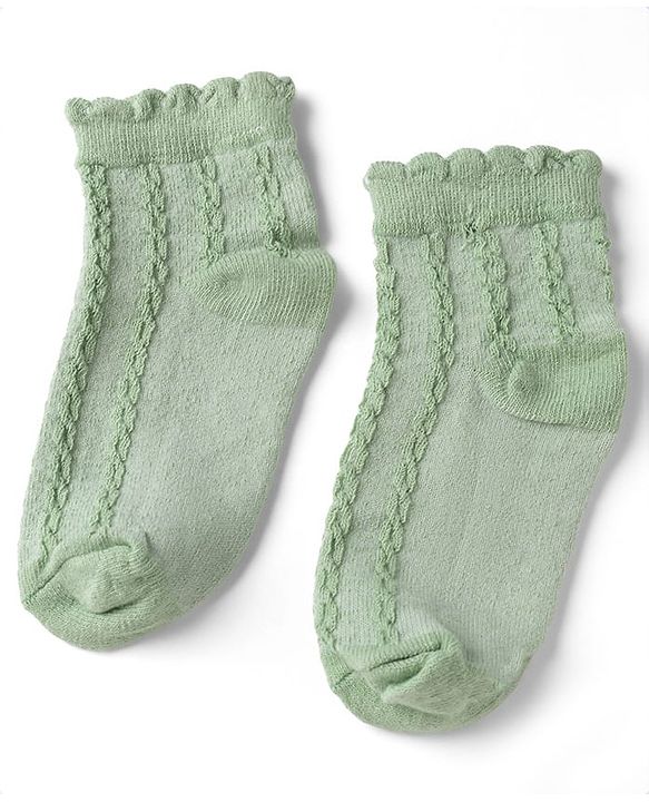 Cute Walk By Babyhug Poly Blends Knit Anti Bacterial Ankle Length Embroided Socks With Flower Design Pack of 3 - Sea Green, Light Peach & Off White