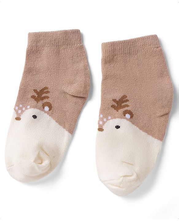 Cute Walk By Babyhug Poly Blends Knit Anti Bacterial Ankle Length Embroided Socks With Flower Design Pack of 3 - Sea Green, Light Peach & Off White