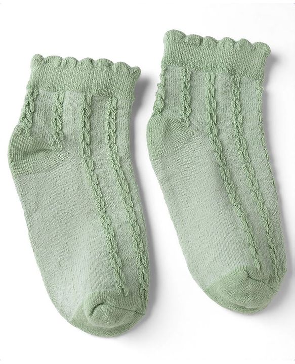 Cute Walk By Babyhug Poly Blends Knit Anti Bacterial Ankle Length Embroided Socks With Flower Design Pack of 3 - Sea Green, Light Peach & Off White