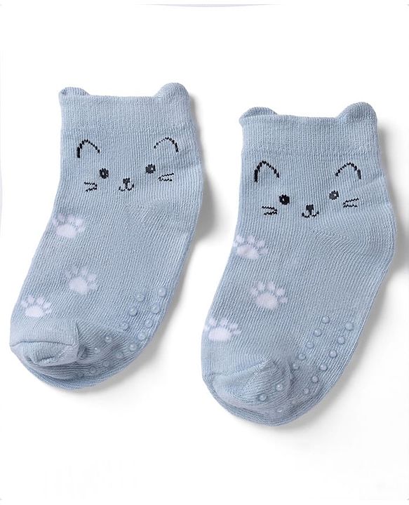 Cute Walk By Babyhug Poly Blends Knit Anti Bacterial Ankle Length Socks With Paw Desgin Pack of 3 - Light Pink, Beige & Blue
