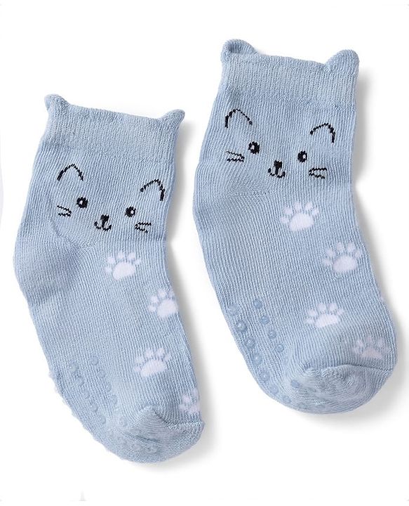 Cute Walk By Babyhug Poly Blends Knit Anti Bacterial Ankle Length Socks With Paw Desgin Pack of 3 - Light Pink, Beige & Blue