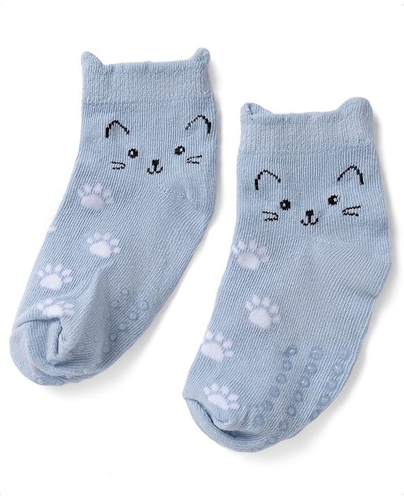 Cute Walk By Babyhug Poly Blends Knit Anti Bacterial Ankle Length Socks With Paw Desgin Pack of 3 - Light Pink, Beige & Blue