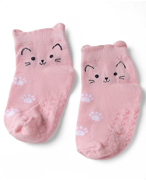 Cute Walk By Babyhug Poly Blends Knit Anti Bacterial Ankle Length Socks With Paw Desgin Pack of 3 - Light Pink, Beige & Blue