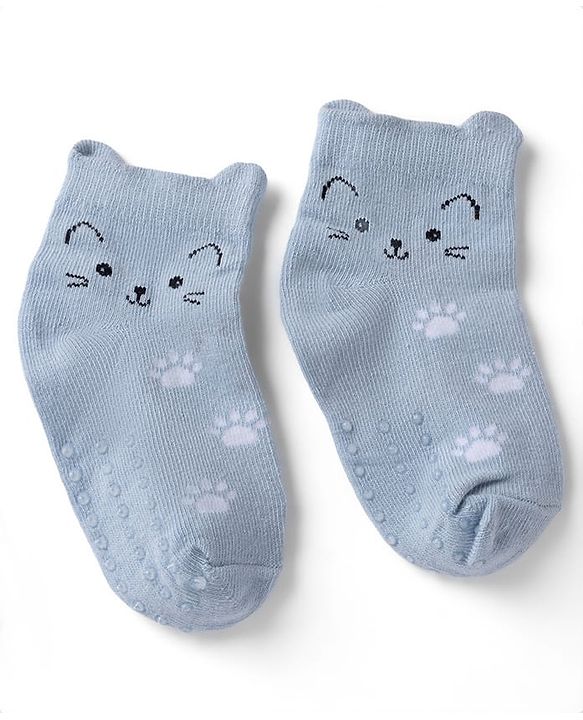 Cute Walk By Babyhug Poly Blends Knit Anti Bacterial Ankle Length Socks With Paw Desgin Pack of 3 - Light Pink, Beige & Blue
