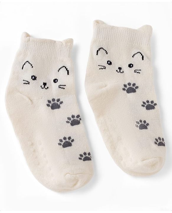 Cute Walk By Babyhug Poly Blends Knit Anti Bacterial Ankle Length Socks With Paw Desgin Pack of 3 - Light Pink, Beige & Blue