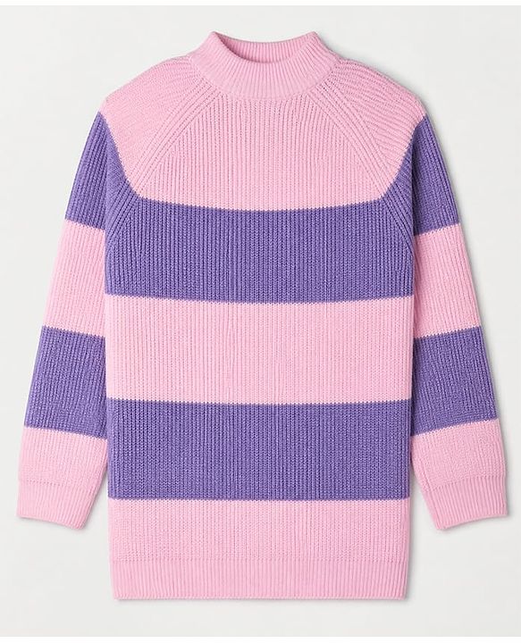 Pine Kids Knit Pullover with Full Sleeves & Striped Design - PInk