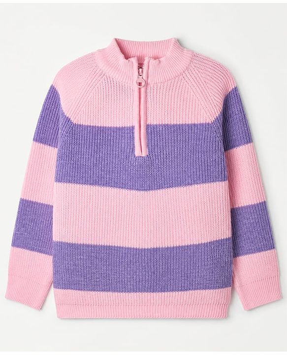 Pine Kids Knit Pullover with Full Sleeves & Striped Design - PInk