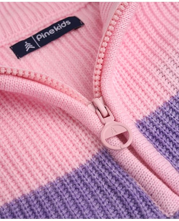 Pine Kids Knit Pullover with Full Sleeves & Striped Design - PInk