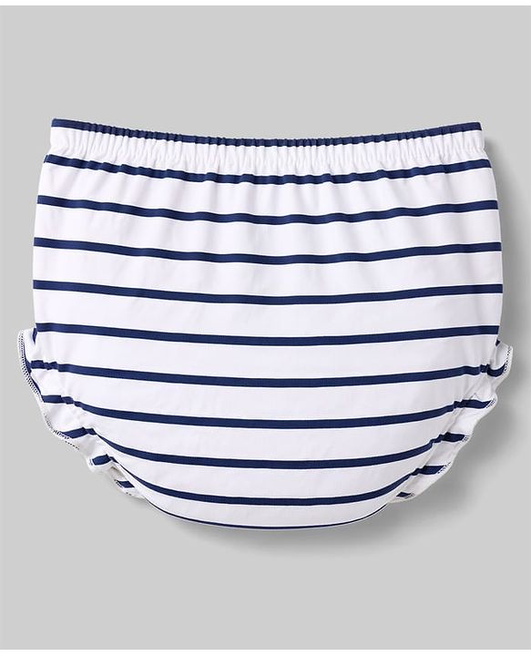 Babyhug Single Jersey Knit Half Sleeves Striped Frock and Bloomer Set With Floral Print - White