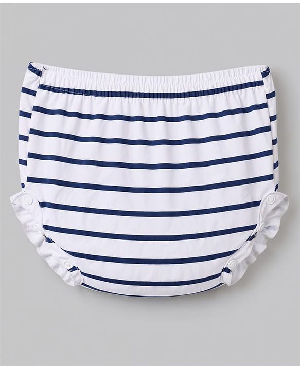 Babyhug Single Jersey Knit Half Sleeves Striped Frock and Bloomer Set With Floral Print - White