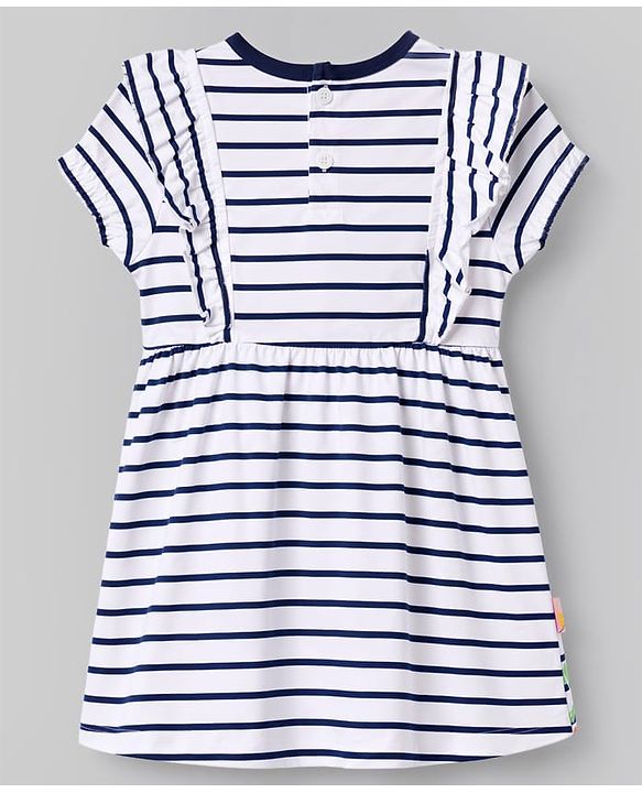 Babyhug Single Jersey Knit Half Sleeves Striped Frock and Bloomer Set With Floral Print - White