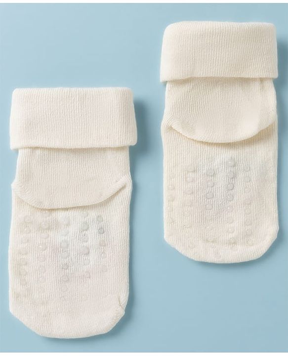 Cute Walk By Babyhug Poly Blends Knit Anti Bacterial Ankle Length Socks With Strawberry Design - Beige