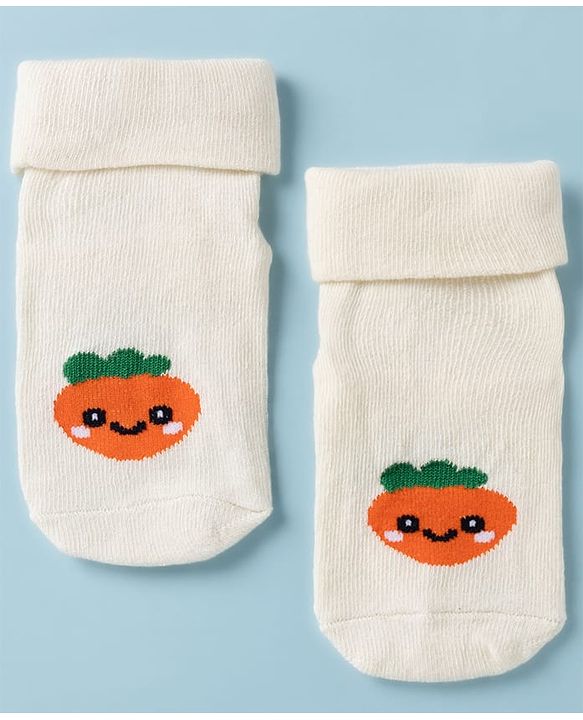 Cute Walk By Babyhug Poly Blends Knit Anti Bacterial Ankle Length Socks With Strawberry Design - Beige