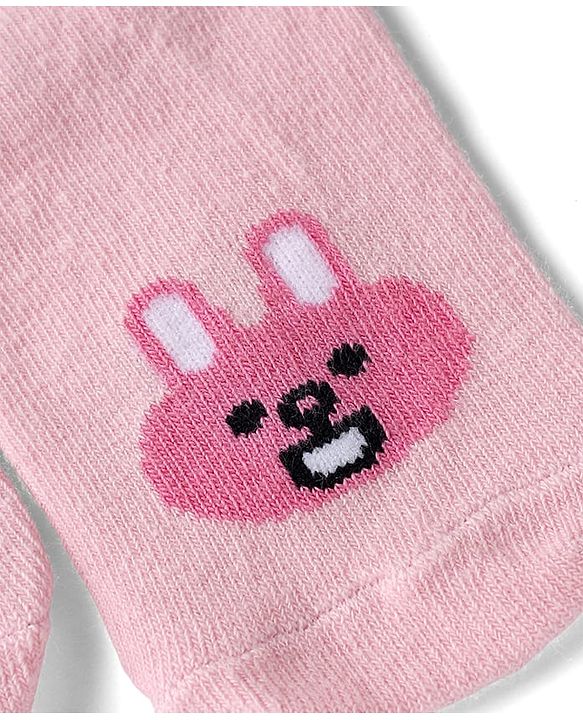 Cutewalk By Babyhug Cotton Mix Knit Anti-Bacterial Ankle Length Socks with Bunny Print in Pink
