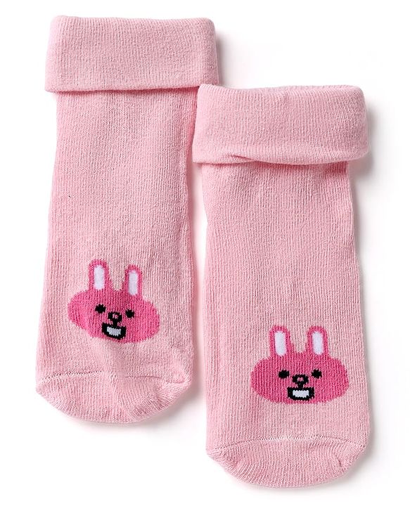 Cutewalk By Babyhug Cotton Mix Knit Anti-Bacterial Ankle Length Socks with Bunny Print in Pink