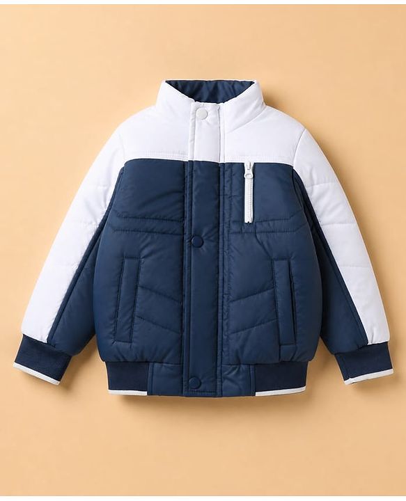 Pine Kids Woven Padded Winter Jacket with Full Sleeves in Navy Blue