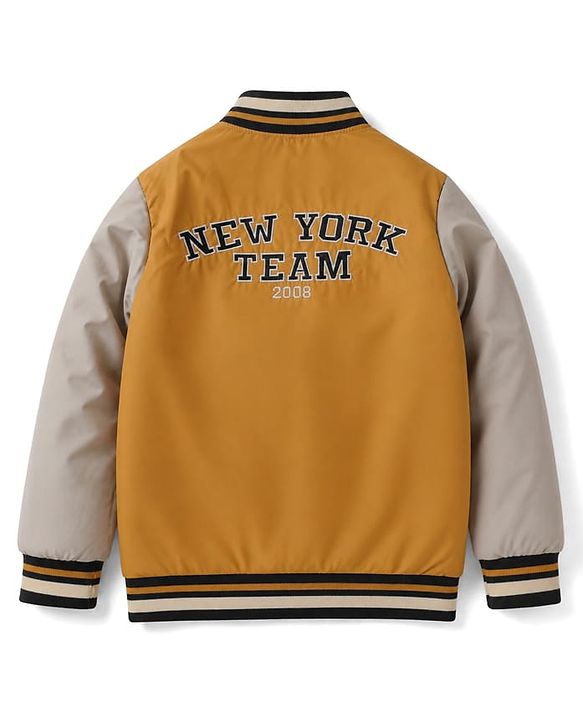 Pine Kids Woven Bomber Jacket with Full Sleeves and Varsity Applique in Yellow for 4-5 Years