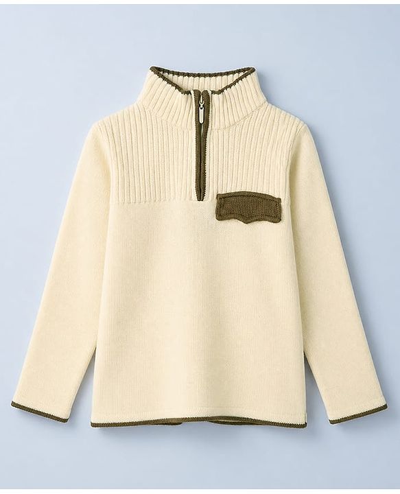 Pine Kids Knit Pullover with Full Sleeves in Offwhite for 4-5 Years